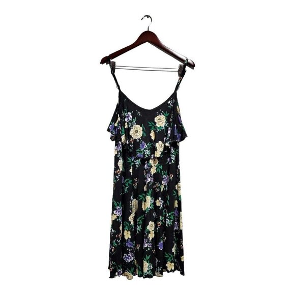Torrid Women's Black Floral Trapeze Challis Dress Sleeveless Flowy V-Neck Sz 1X - Picture 1 of 16